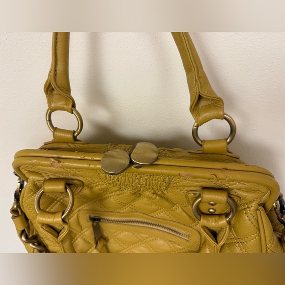 Golden Yellow Quilted Shoulder Bag with Metal Chain Accent Y2K Preppy Colorful - Picture 10 of 13